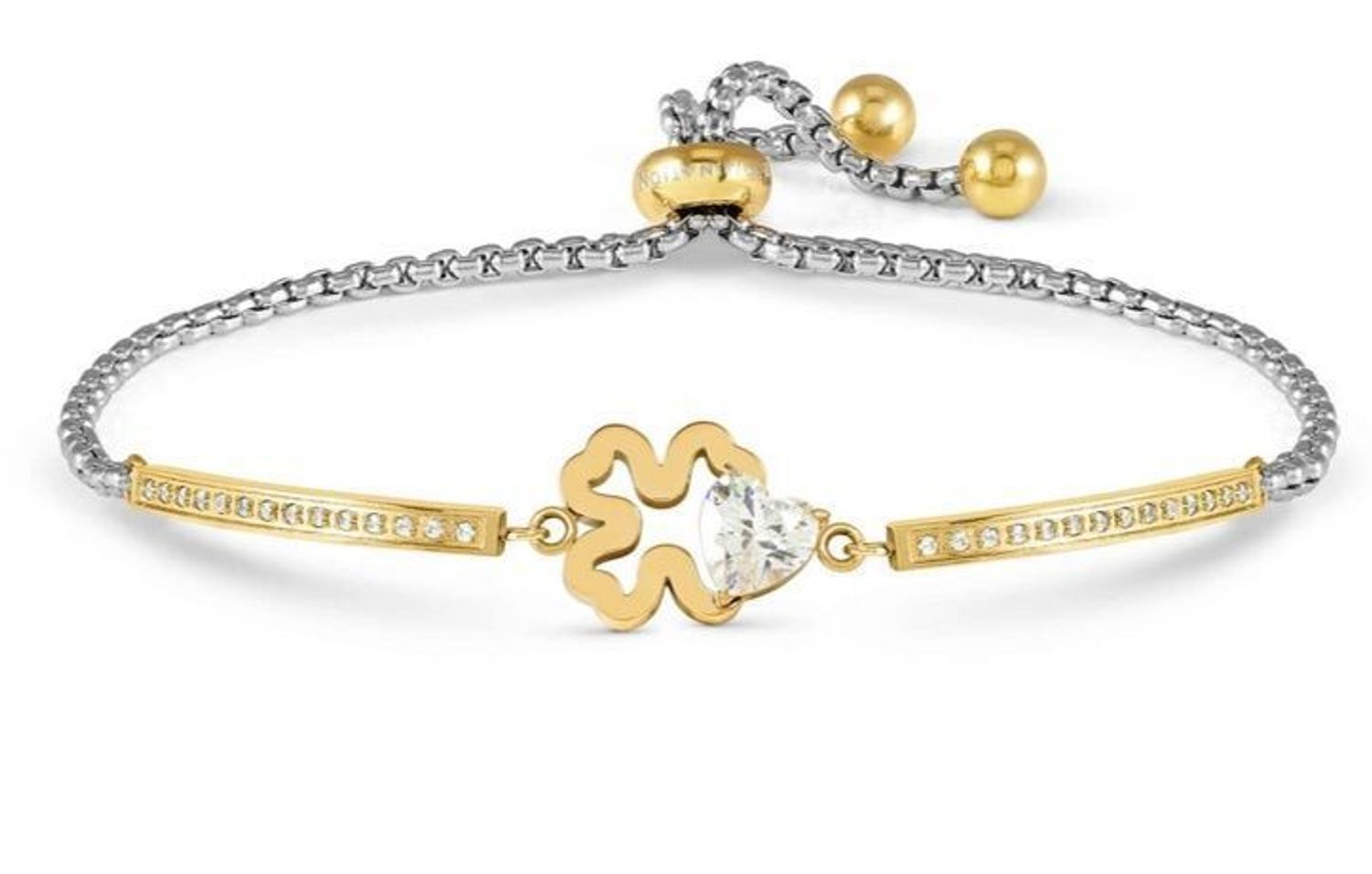 Bransoletka Nomination Italy Milleluci Refined Koniczynka – złota, cyrkonie, regulowana.jpg